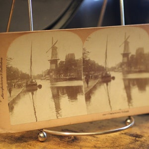 Antique Holland Canal & Lighthouse Keystone View Company Tarjeta de visor estereoscopio - Fotografía vintage de los Países Bajos