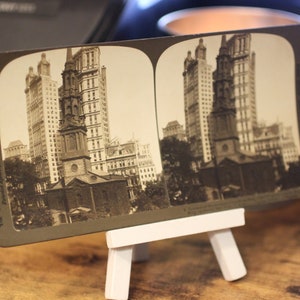 Antikes Syndikatsgebäude & Saint Paul Building, New York City- H.C. White Company Stereoscope Viewer Karte - Vintage Viktorianische Fotografie