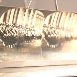 Antica scheda stereoscopica Keystone View Company della Marine Band di John Sousa - Fotografia militare d'epoca