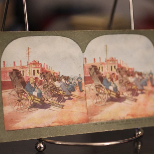 1905 Japanese Rickshaws For the Wounded - Russo-Japanese War T.W. Ingersoll Stereoscope Card