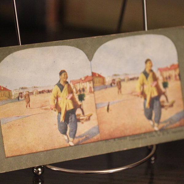 1905 A Happy Chinese Merchant in Sainy - Russo-Japanese War T.W. Ingersoll Stereoscope Card