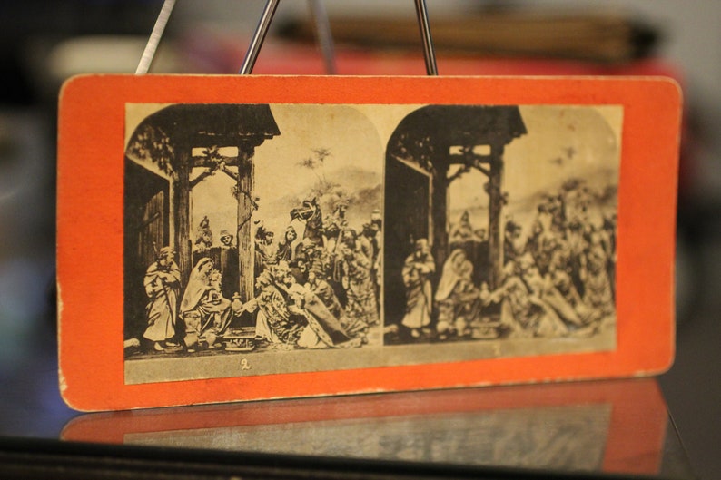 Antique Baby Jesus and the Wise Men Scene Bavarian Publishing Co Vintage Religious Photography Stereoscope Viewer Card