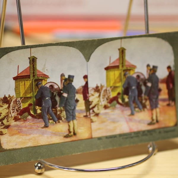 1905 Japanese Soldiers With a Russian Drinking Cart - Russo-Japanese War T.W. Ingersoll Stereoscope Card