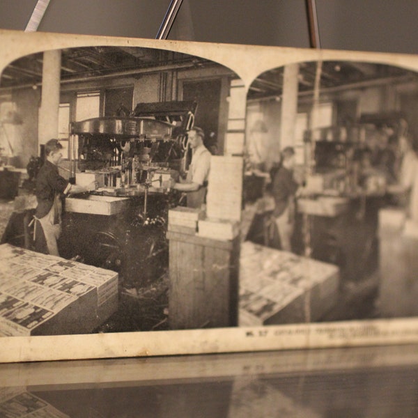 Antique Catalog Trimming Machine - A Trip Through Sears, Roebuck & Co Stereoscope Viewer Card - Vintage Business Photography