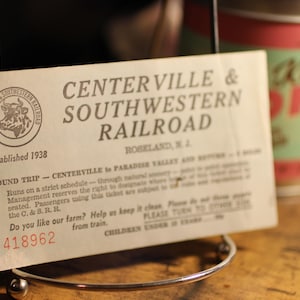1960er Jahre Centerville & Southwesteren Eisenbahnticket - Roseland, New Jersey - Minture Eisenbahn - Becker Farm Eisenbahn