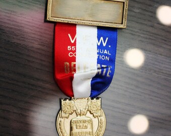 1974 Veteranos de Guerras Extranjeras VFW Anual Convención Delegado Pin Back Ribbon, Philadelphia Pa