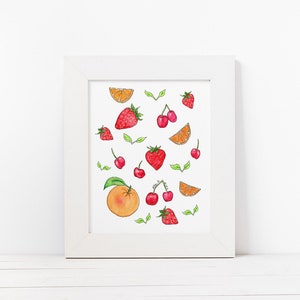 Oranges and Strawberries | Art Print | Home Decor | Wall Hanging | Gallery Wall | Illustration | 8x10