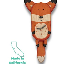 Fox Pendulum Clock | Woodland Nursery Decor | Kids Clock | Woodland Animals Kids Decor | Forest Animals | Baby Shower Gift I Personalize