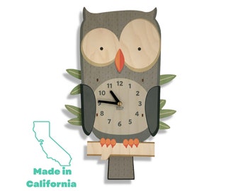 Owl Pendulum Clock - Wall Clock - Wall Decor - Woodland Nursery - Kids Bedroom - Owl Wall Art - Nursery Clock - Owl Gifts