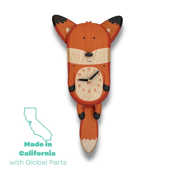 Pendule Fox | Décoration boisée pour chambre de bébé | Horloge pour enfants | Déco pour enfants animaux de la forêt | Animaux de la forêt | Cadeau baby shower que je personnalise