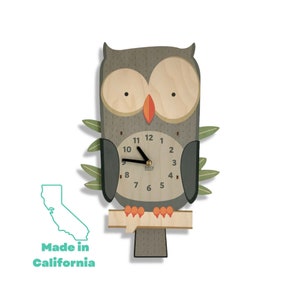 Owl Pendulum Clock - Wall Clock - Wall Decor - Woodland Nursery - Kids Bedroom - Owl Wall Art - Nursery Clock - Owl Gifts