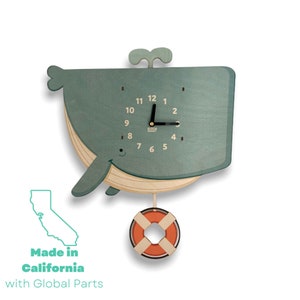 Whale Pendulum Clock | Whale Nursery Decor | Kids Clock | Ocean Animals | Kids Room Decor |  Whale Art | Ocean Theme Gift