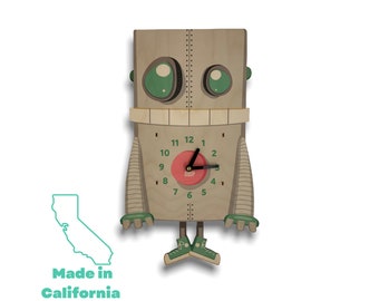Robot Pendulum Clock | Kids Clock | Robot Wall Decor | Kids Room Decor | Robot Art | Wooden Robot Clock | Boy Nursery Decor | Robot Gift