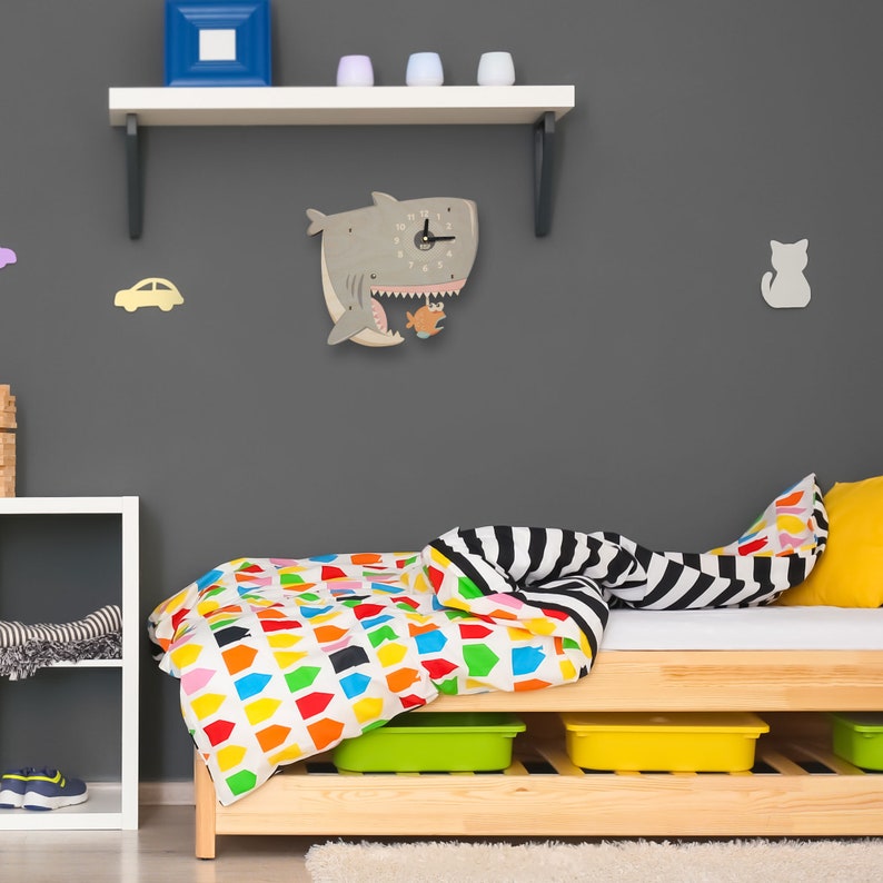 Wood Shark Pendulum Clock Wall Clock Wall Decor for Baby Etsy