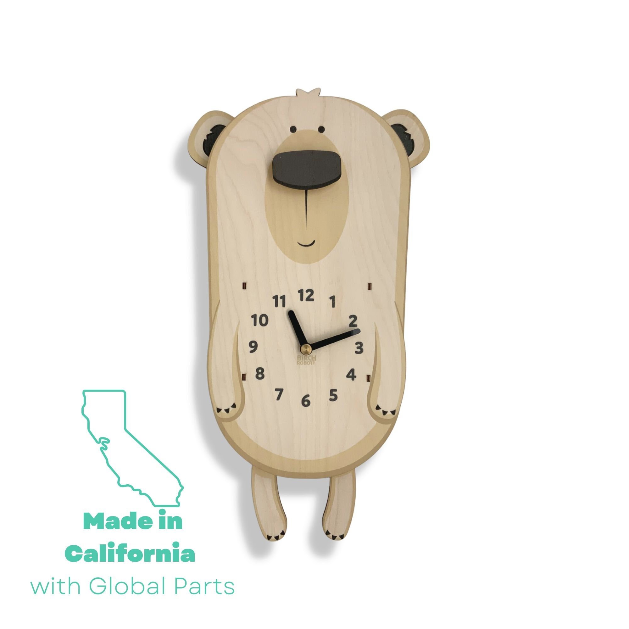 Polar Bear Pendulum Clock Polar Bear Gift Kids Clock Arctic Animals Kids  Room Decor Arctic Nursery Polar Bear Wall Clock 