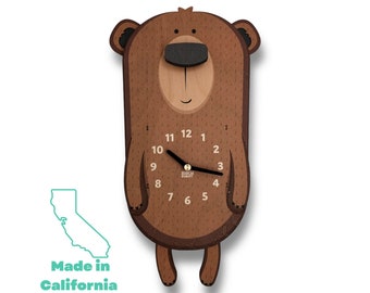 Bear  Pendulum Clock - Woodland Nursery Decor, Kids Clock, Woodland Animals, Kids Room Decor, Childrens Clock , Kids Analog Clock