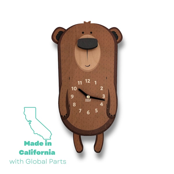 Bear  Pendulum Clock - Woodland Nursery Decor, Kids Clock, Woodland Animals, Kids Room Decor, Childrens Clock , Kids Analog Clock