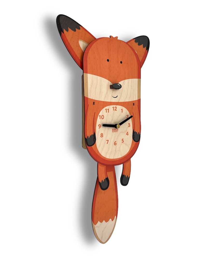 fox pendulum wall clock for kids room baby nursery woodland theme decor