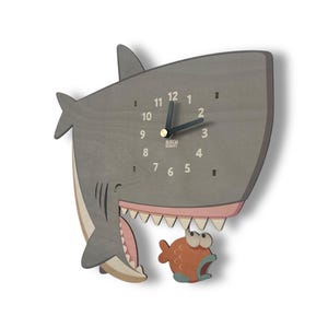 Shark Pendulum Clock - Wall Clock - Wall Decor for Baby Nursery or Kids Bedroom - Nautical Nursery - Ocean Animals - Shark Gift image 2