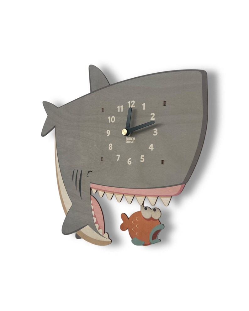 Shark Pendulum Clock - Wall Clock - Wall Decor for Baby Nursery or Kids Bedroom - Nautical Nursery - Ocean Animals - Shark Gift image 2