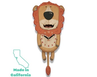 Lion Pendulum Clock | Safari Nursery Decor | Kids Clock | Jungle Safari Animals | Safari Kids Room Decor | Lion Gift | Lion Wall Decor