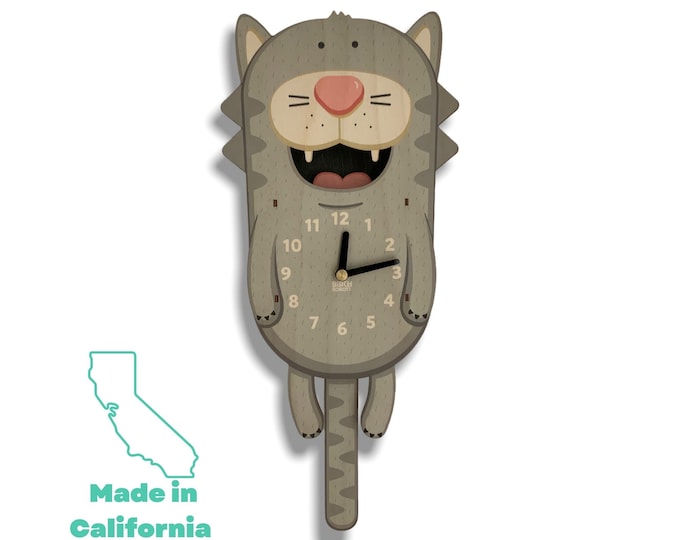 Cat Pendulum Clock - Wall Clock - Wall Decor for Baby Nursery or Kids ...