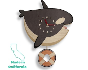 Orca Pendulum Clock | Killer Whale Decor | Kids Clock | Ocean Animals | Kids Room Decor |  Personalised | Ocean Theme Gift