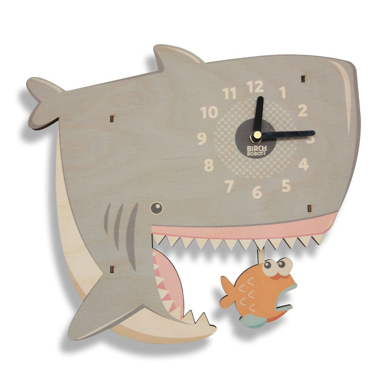 Wood Shark Pendulum Clock Wall Clock Wall Decor for Baby Etsy