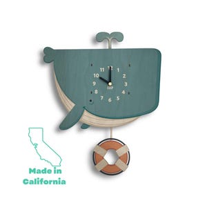 Whale Pendulum Clock | Whale Nursery Decor | Kids Clock | Ocean Animals | Kids Room Decor |  Whale Art | Ocean Theme Gift