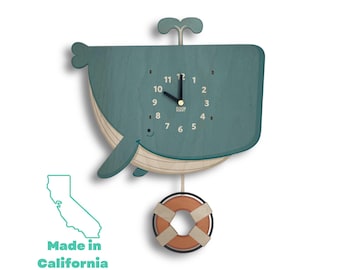 Whale Pendulum Clock | Whale Nursery Decor | Kids Clock | Ocean Animals | Kids Room Decor |  Whale Art | Ocean Theme Gift