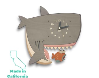 Horloge pendule requin - horloge murale - décoration murale pour chambre de bébé ou d'enfant - chambre d'enfant nautique - animaux de l'océan - cadeau requin