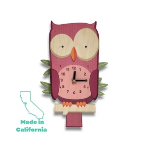 Owl Pendulum Clock - Wall Clock - Wall Decor - Woodland Nursery - Kids Bedroom - Owl Wall Art - Nursery Clock - Owl Gifts
