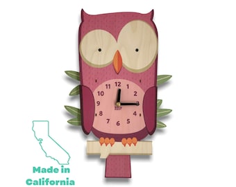 Owl Pendulum Clock - Wall Clock - Wall Decor - Woodland Nursery - Kids Bedroom - Owl Wall Art - Nursery Clock - Owl Gifts