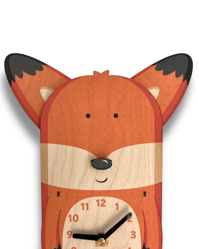 fox pendulum wall clock for kids room baby nursery woodland theme decor