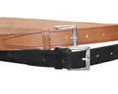 Reproduction 18th Century Through The 1820s Natural Brown Leather Waist Belt With Tinned Iron Buckle Size 38 quot - 42 quot