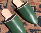 18th Century Regency Era Reproduction Handmade Heeled Mules Men 39 s Green Leather Shoes
