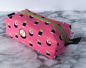 Sushi Pencil Pouch, Boxy Pouch, Cosmetic Bag, Dice Bag, Sushi Cosmetic Pouch, Pencil Bag, Zipper Pouch, Handmade Pouch, Boxy Bag, Sushi Bag