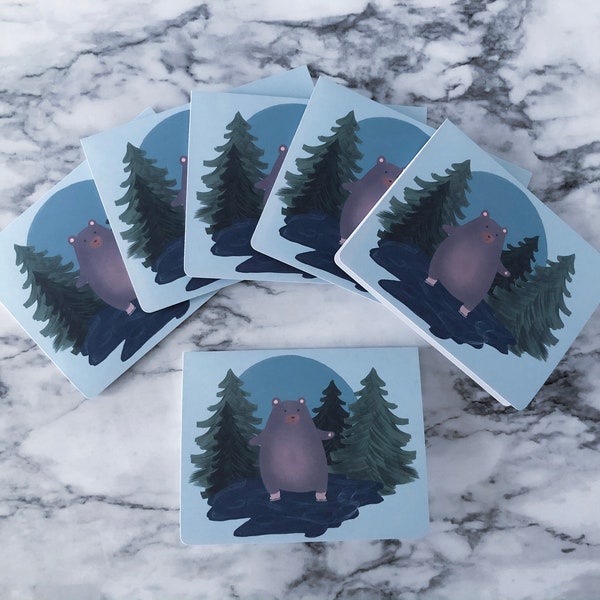Bear Christmas Card Set, Ice Skater Christmas Card, Bear Holiday Card Set, Cute Greeting Card Set, Bear Holiday Card, Cute Holiday Card