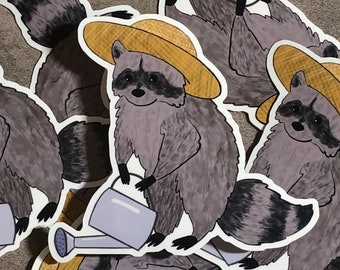 Raccoon Sticker, Cute Raccoon Sticker, Gardening Raccoon, Animal Stickers, Waterproof Sticker, Cute Sticker, Wildlife Sticker