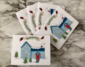 Holiday House Greeting Card Set, Holiday Greeting Card Set, Blank Greeting Card Set, Blank Holiday Notecard, Winter Scene Greeting Card