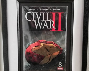 Civil War 2 Framed Comic Book, Iron Man, Comic Book Art, Avengers Endgame, Captain America, Superhero gift, Marvel Comics, Stan Lee