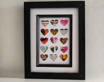 Unique Comic Book Framed Hearts - Recycled, upcycled gifts.