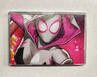 Spider-Gwen Mask Original Large Comic Book Fridge Magnet/Mini Frame, Unique Recycled Comic Book Gifts