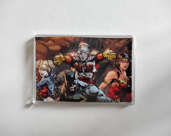 Superhero Group Large Comic Book Fridge Magnet/Mini Frame, Unique Recycled Comic Book Gifts