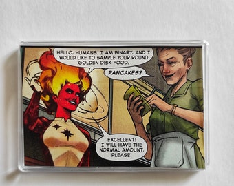 Captain Marvel Binary Pancakes Large Fridge Magnet Mini Frame, Unique Recycled Comic Book Gifts