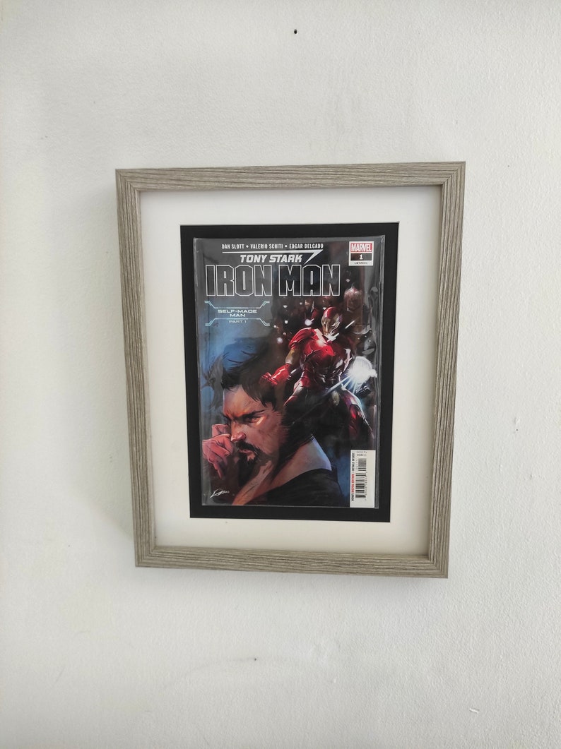 Tony Stark: Iron Man 2018 1 Framed Comic Book Superhero Wall Art Grey Wood Effect