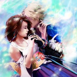 Final Fantasy X - Final Fantasy 10 - Tidus and Yuna Fanart - Painting - Poster - Wall Art - 4x6, 8x11, or 12x18 Print