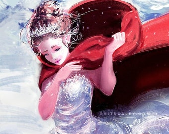 Elf Princess - Anime - Poster - Fantasy - Winter - Snow - Christmas - Wall Art - 8x11 Print or 12x18