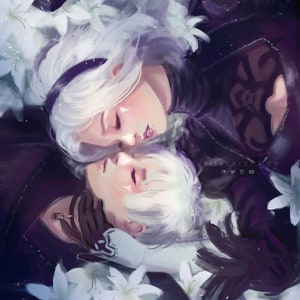 Nier Automata - 2b - 9s - Lunar Tear - Poster - Print - Painting - Fanart - Wall Art - 4x6, 8.5x11, 12x18