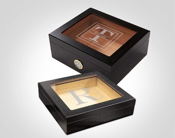 Personalized Cigar Box Empty, Small Black Cigar Box Wood, Humidor Accessories for Cigar Box Engraved, Personalized Cigar Humidor for Him